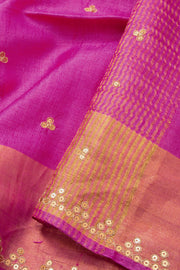 Pink Handloom Tussar Silk Saree With sequins kangri and 3 dot Butti 10073089