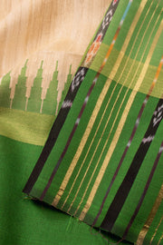 Beige Handloom Khadi Tussar Silk Saree with Ikat Pallu 10073091