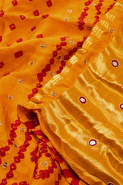 Yellow Bandhani Gajji Silk Saree with Mirror and Sequins Embroidery 10073125