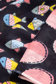 Blue Hand Block Printed Cotton Saree 10069085 - Avishya