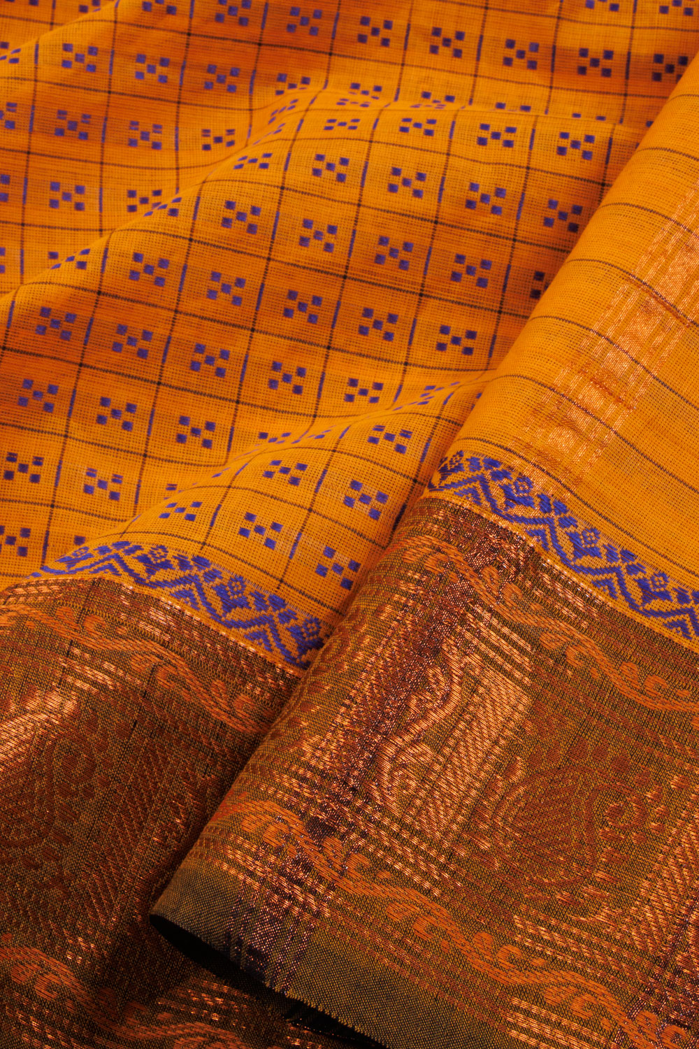 Orange Handwoven Kanchi Cotton Saree 100686702 - Avishya