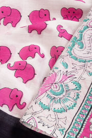 White Hand Block Printed Cotton Saree 10069089 - Avishya