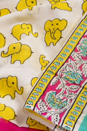 White Hand Block Printed Cotton Saree 10069087 - Avishya