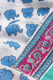 White Hand Block Printed Cotton Saree 10069090 - Avishya