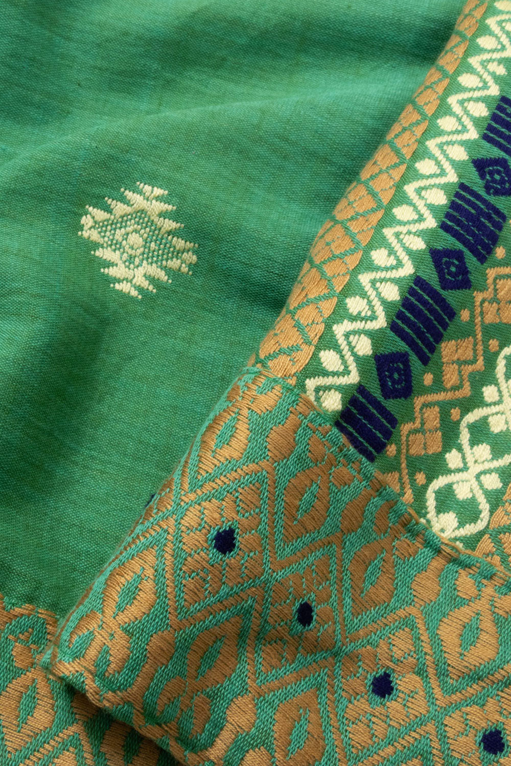 Green Handloom Assam Cotton Saree - Avishya