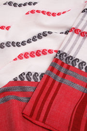 White Handloom Dhaniakhali Cotton Saree - Avishya