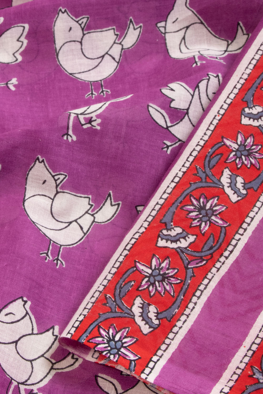Purple Hand Block Printed Cotton Saree 10069088 - Avishya