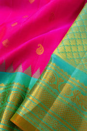 Hot Rose Pink Handloom Gadwal Silk Saree With Temple Border 10077205
