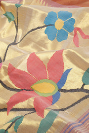 Peach Handloom Paithani Cotton Saree 10068429 - Avishya