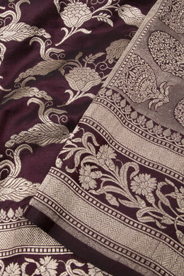 Burgundy Handloom Banarasi Katan Silk Saree 10063200