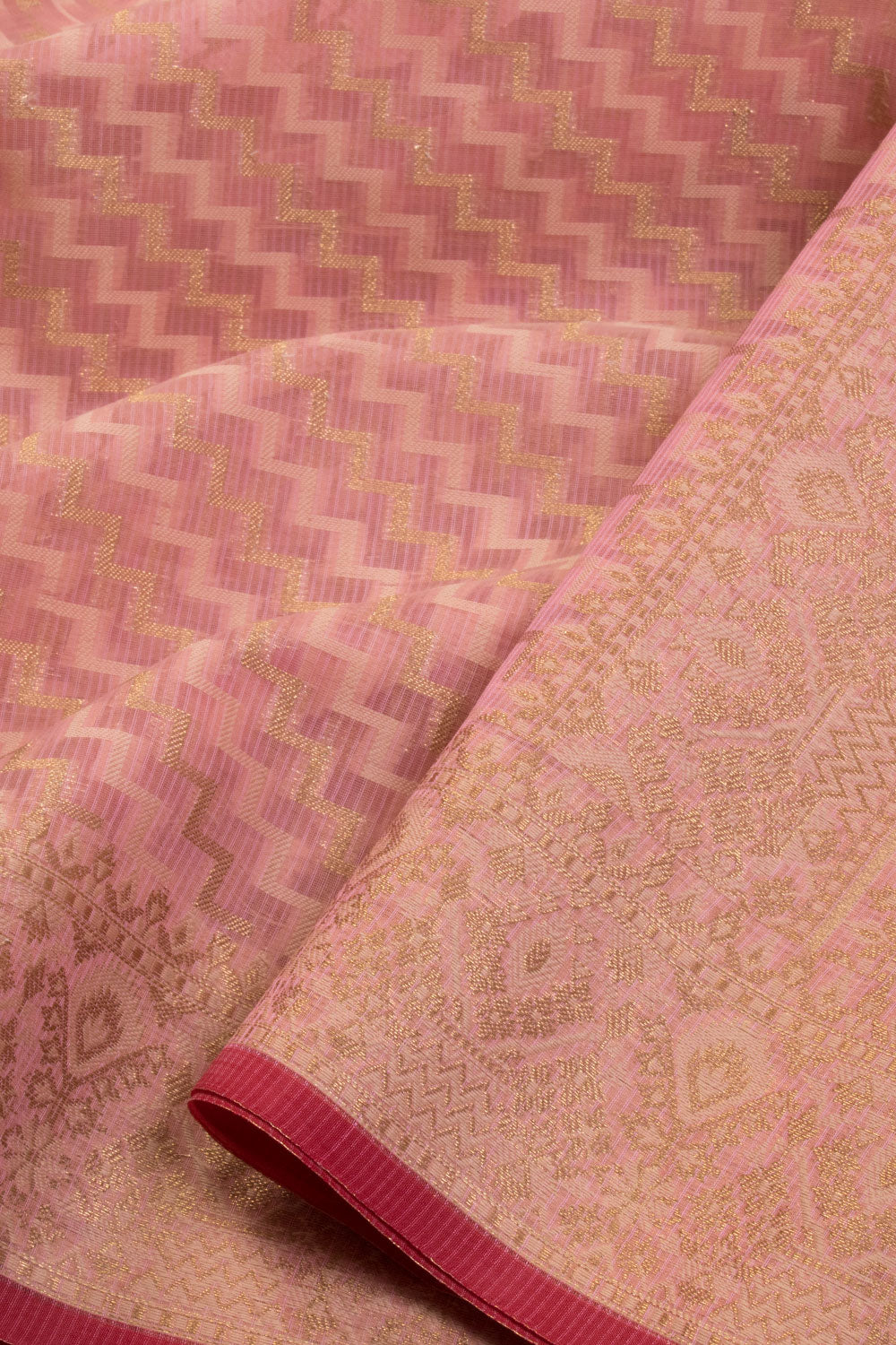 Pink Handloom Banarasi Silk Cotton Saree 10070507