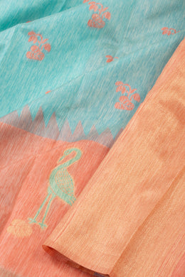 Kanjivaram Vegan Viscose Silk Pastel Cyan Color Jute Style Finish 10075602