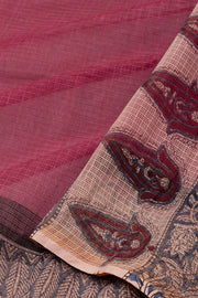 Red Hand Block Print Kota Cotton Saree 10074154