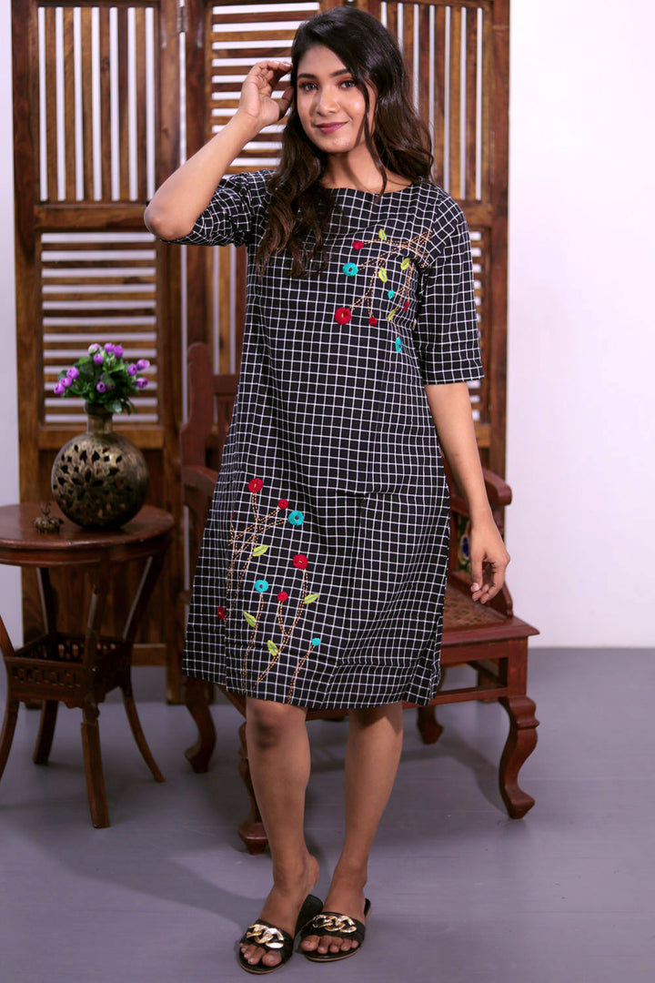 Black Hand Embroidered Cotton Dress 10062650