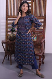 Blue Hand Block Printed Cotton Kurta 10062695