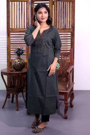 Black Hand Embroidered Cotton Kurta 10062702
