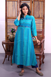 Blue Hand Embroidered Cotton Kurta 10062666