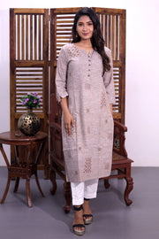 Brown Hand Embroidered Cotton Kurta 10062704