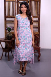 Blossom Pink Hand Block Printed Cotton Dress 10062656