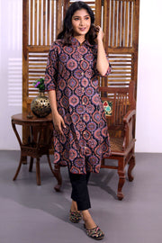 Black Hand Block Printed Cotton Kurta 10062649