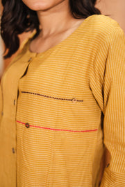 Mustard Yellow Embroidered Cotton Dress 10062681