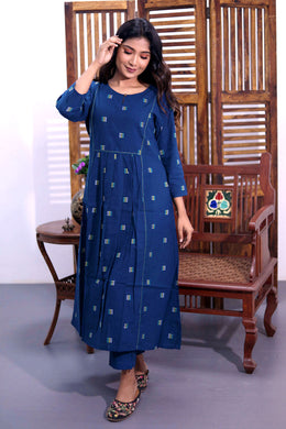 Cerulean Blue Hand Block Cotton Kurta 10062655