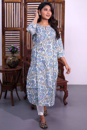 Blue Hand Block Printed Cotton Kurta 10062708