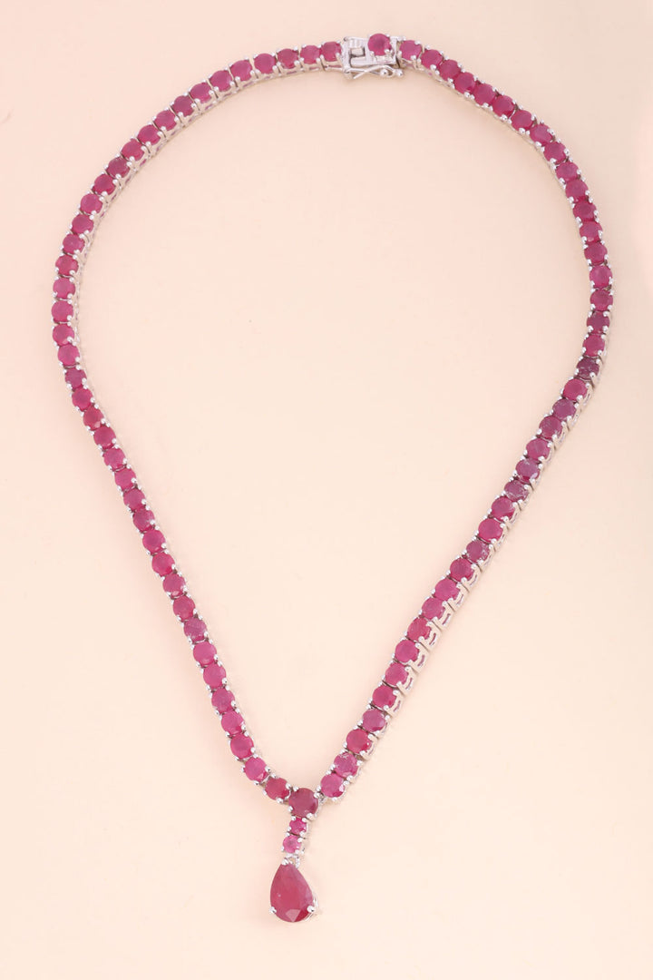 Indian Ruby Sterling Silver Necklace 10067134 - Avishya
