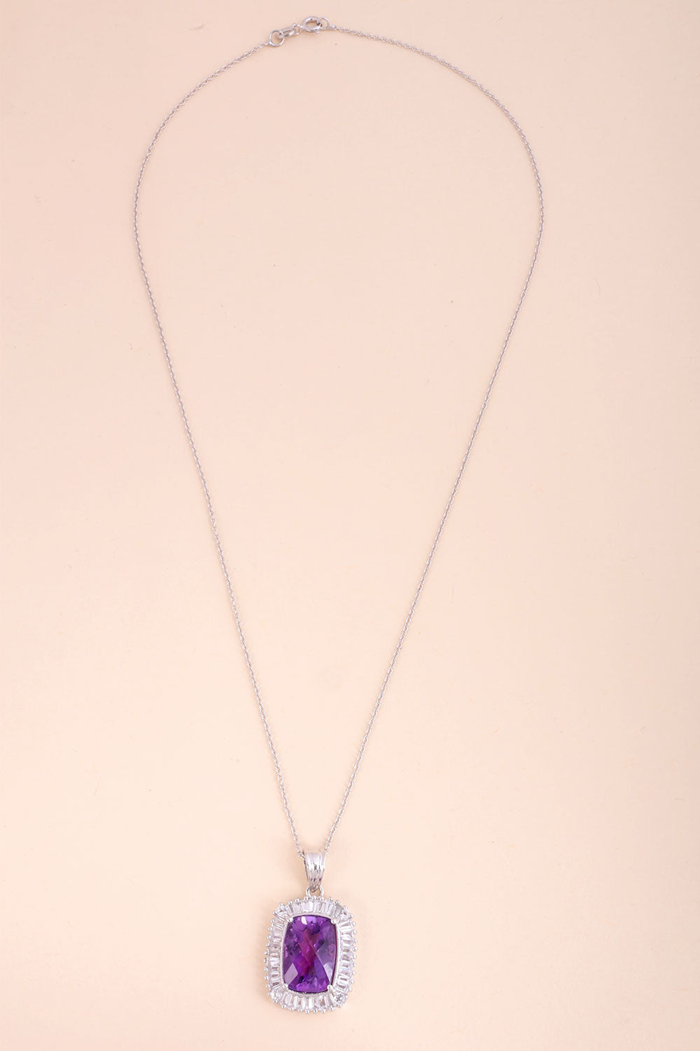 Amethyst White Topaz Sterling Silver Necklace Pendant Chain 10067162 - Avishya