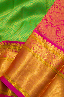 Parrot Green Pure Zari Korvai  Kanjivaram Silk Saree 10062469