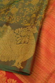 Crocodile Green Pure Zari Nakashi Kanjivaram Silk Saree 10057032