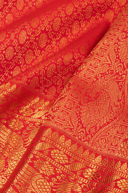 Vivid Red Monotone Bridal Kanjivaram Pure Zari Silk Saree 10074734
