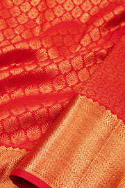 Orangish Red Monotone Bridal Kanjivaram Pure Zari Silk Saree 10074735
