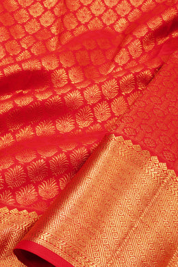 Orangish Red Monotone Bridal Kanjivaram Pure Zari Silk Saree 10074735