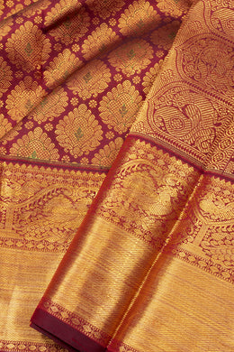Burgundy Maroon Monotone Bridal Kanjivaram Pure Zari Silk Saree 10074736