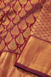 Burgundy Maroon Monotone Bridal Kanjivaram Pure Zari Silk Saree 10074737