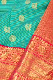 Riptide Green Korvai Vaira Oosi Bridal Kanjivaram Pure Zari Silk Saree 10074743