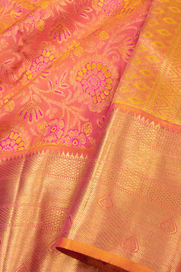Salmon Orange Monotone Bridal Kanjivaram Tissue Silk Saree 10074746
