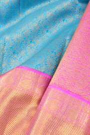 Chlorine Blue Korvai Bridal Kanjivaram Pure Zari Silk Saree 10074745