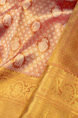 Rust Brown Bridal Kanjivaram Pure Silk with Silver Zari Saree 10074760