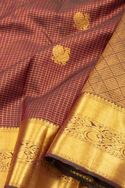 UP Maroon Kanjivaram Silk Saree with Checks Design 10075629