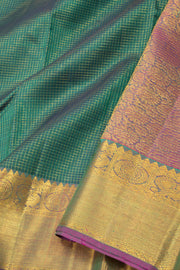 Bottle Green Kanjivaram Silk Saree with Checks Design 10075635
