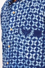 Indigo Handblock Print Pre-Washed Pure Cotton Shirt 10074400