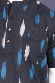 Ikat Cotton Men's Short Kurta With Slim-Fit Design & Front Pocket 10076947