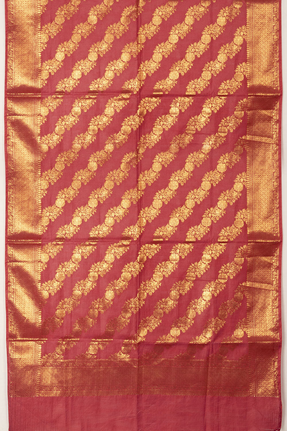 Red 3 Piece Banarasi Silk Cotton Salwar Suit Material - Avishya