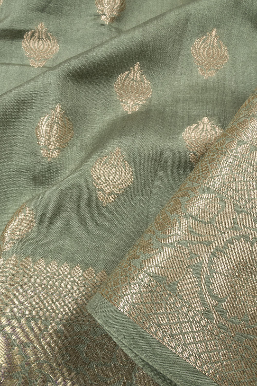 Olive Green Handloom Banarasi Chiniya Silk Saree  10063236