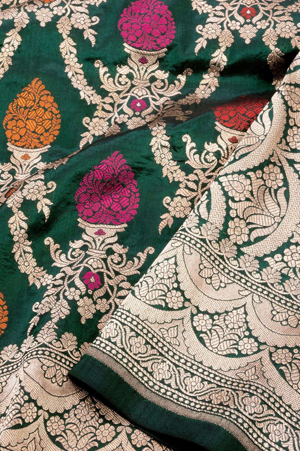 Green Handloom Banarasi Katan Silk Saree 10068910 - Avishya