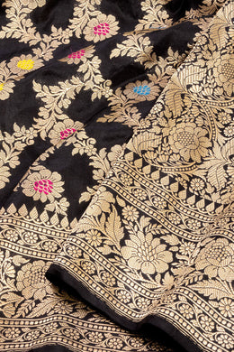 Black Handloom Banarasi Katan Silk Saree 10068911 - Avishya
