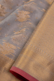 Grayish Blue Handloom Banarasi Silk Cotton Saree 10070499 - Avishya