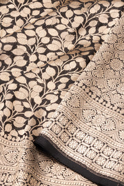 Black Handloom Banarasi Katan Silk Saree 10074259